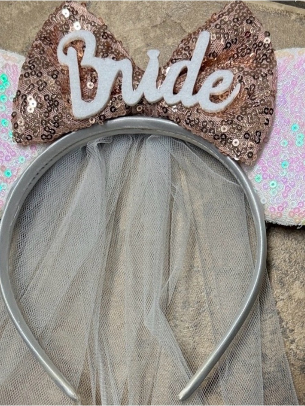 Bride Sequin Bow Headband with Veil - Rose Gold Final Sale